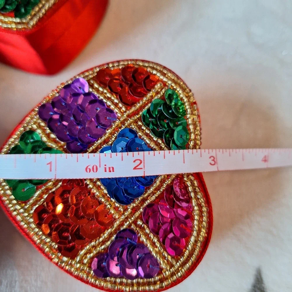 Vintage‎ Set of 3 Small Sequined Satin Multicolor Heart Box Jewelry Trinket